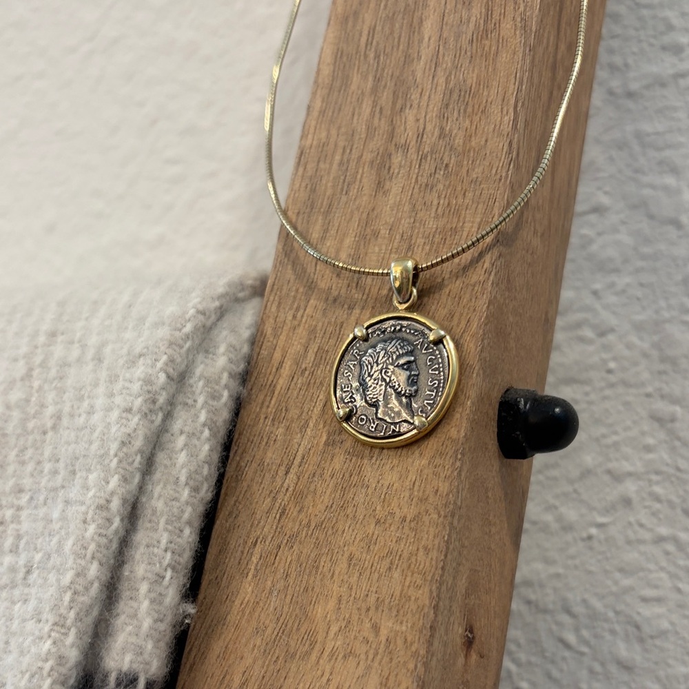 Ancient Roman Emperor Coin Pendant (Augustus) and sterling silver chain 17”